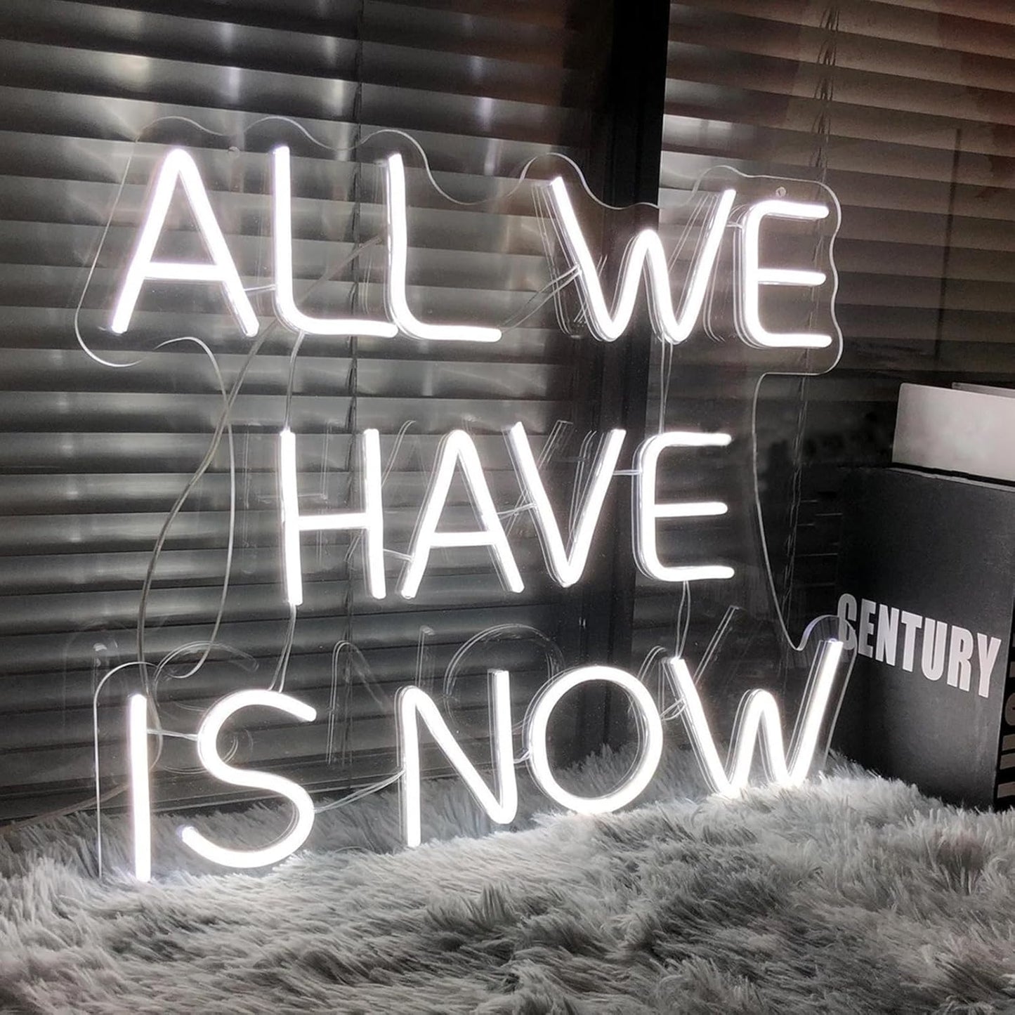 “ALL WE HAVE IS NOW” neon LED sign.